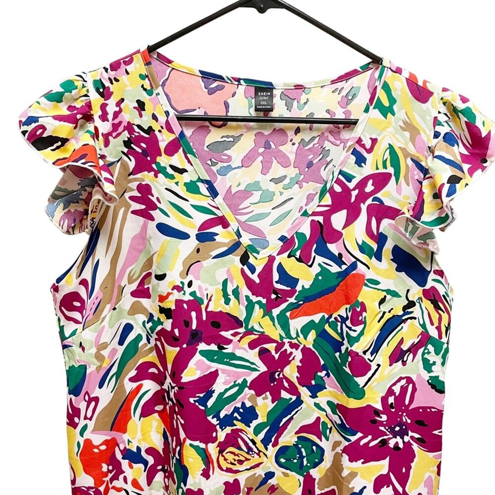 SHEIN VCAY Plus Multicolor Floral Print Cap Sleeve Sheath Dress 0XL - Picture 5 of 8